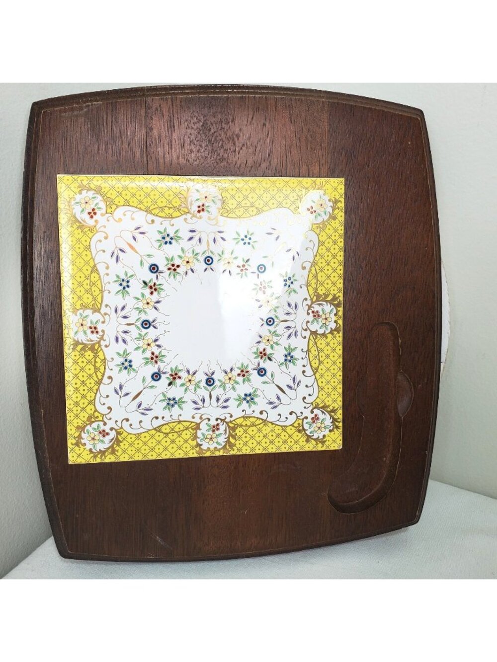 Vintage Floral Prill Sheffield England Tile Cheese Board Only Charcuterie 70s